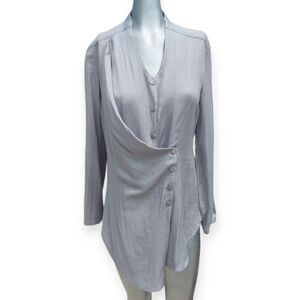 Stella Carakasi Tunic Blouse – Light Grey, Small, Button Front, Long Sleeve